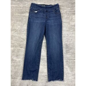 Lee Jeans Women 12 Medium Blue Sculpting Slim Leg Mid Rise Pull On Raw Hem Denim